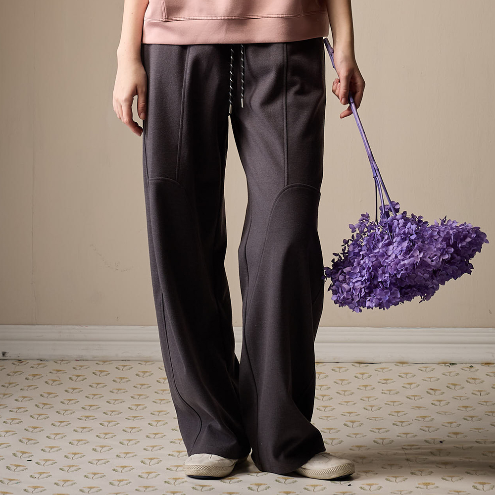 PIPPY簡約下擺剪接抽繩休閒長褲 灰