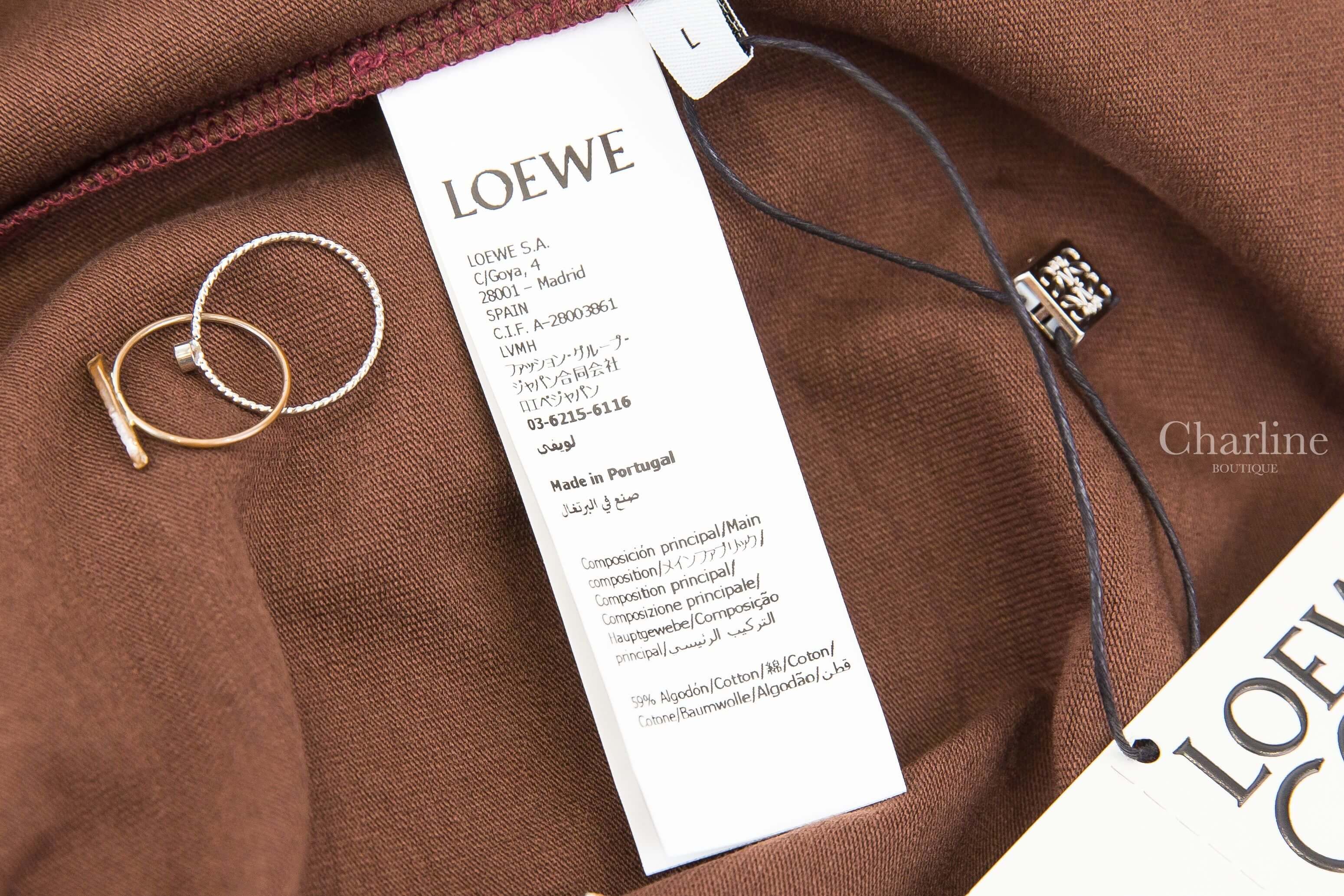 Loewe Small Fit T-shirt In Cotton Blend 咖啡色拼黑色勃根地酒紅縫線滾邊刺繡 Logo 短袖棉T-Charline Boutique 精品代購