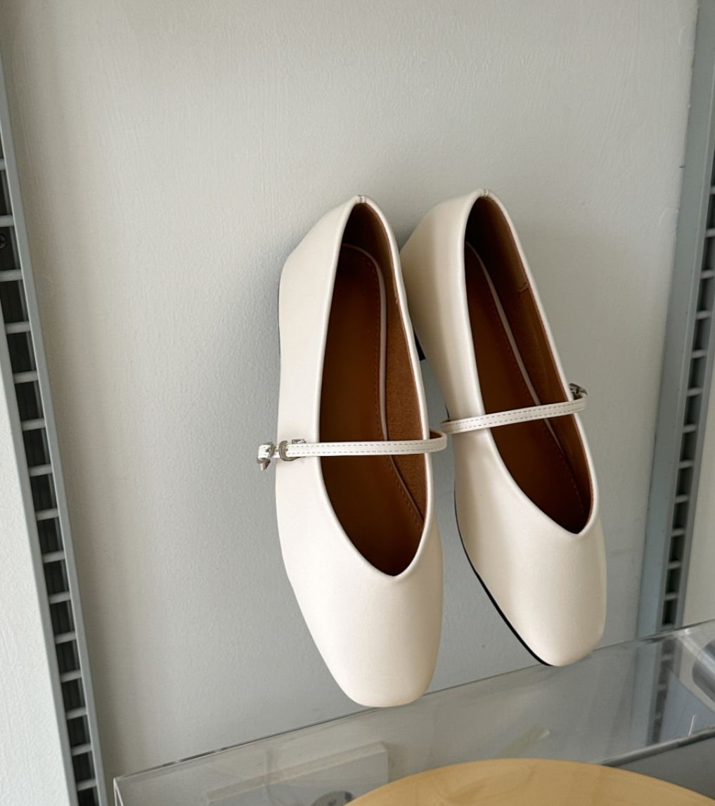 超輕軟熟瑪莉珍平底鞋(米白色)
