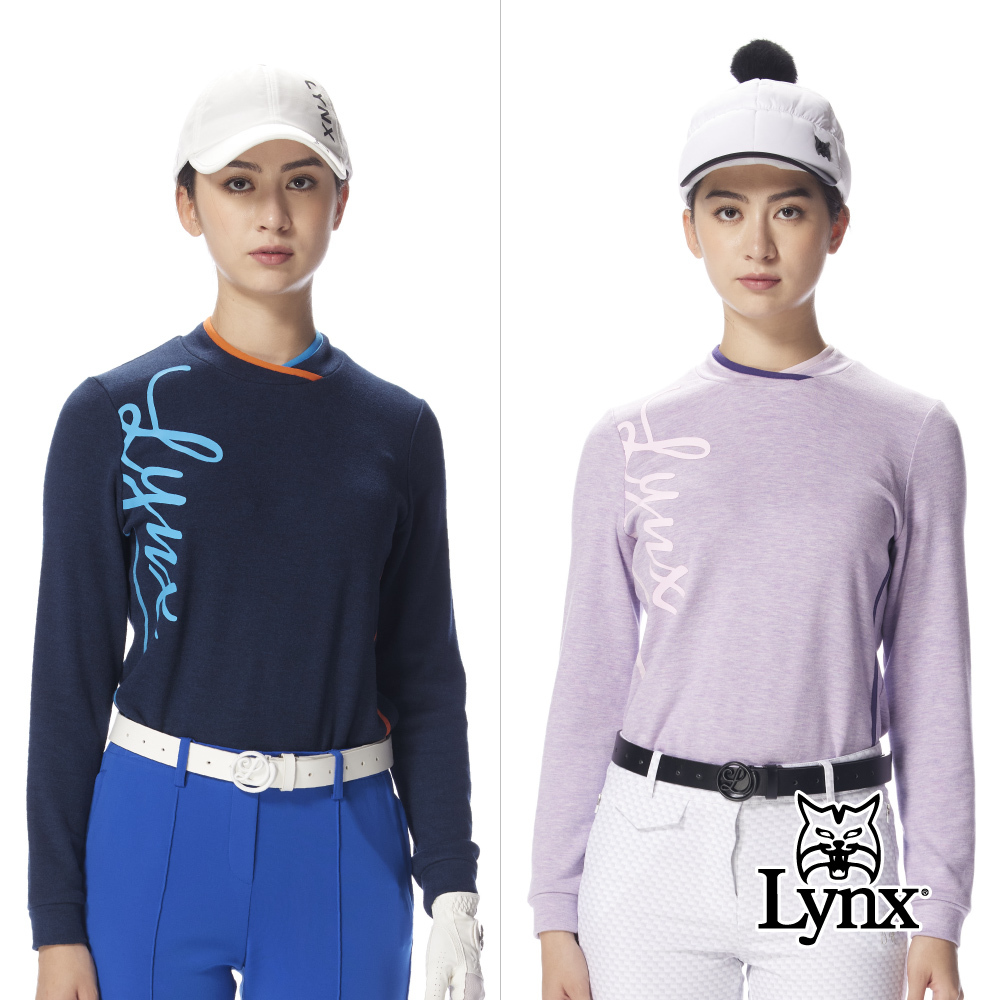 【Lynx Golf】女款交叉領環保竹纖維羊毛混紡長袖品牌T