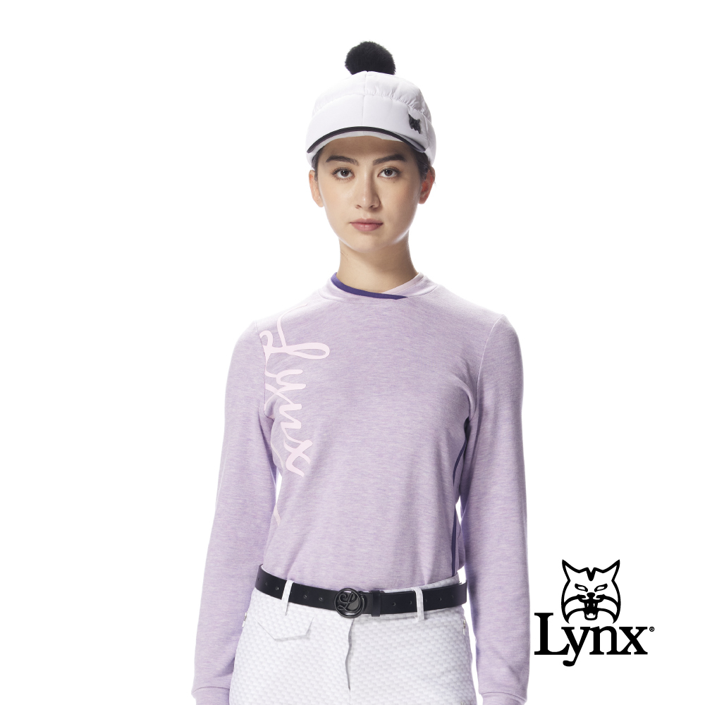 【Lynx Golf】女款交叉領環保竹纖維羊毛混紡長袖品牌T