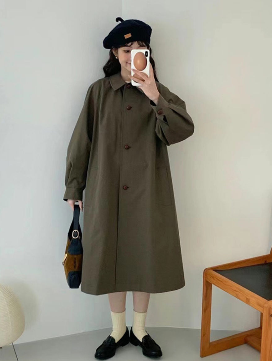 ᴷᴼᴿᴱᴬ 🇰🇷 Egg 立體A字型柔美知性鈕扣風衣外套(三色)