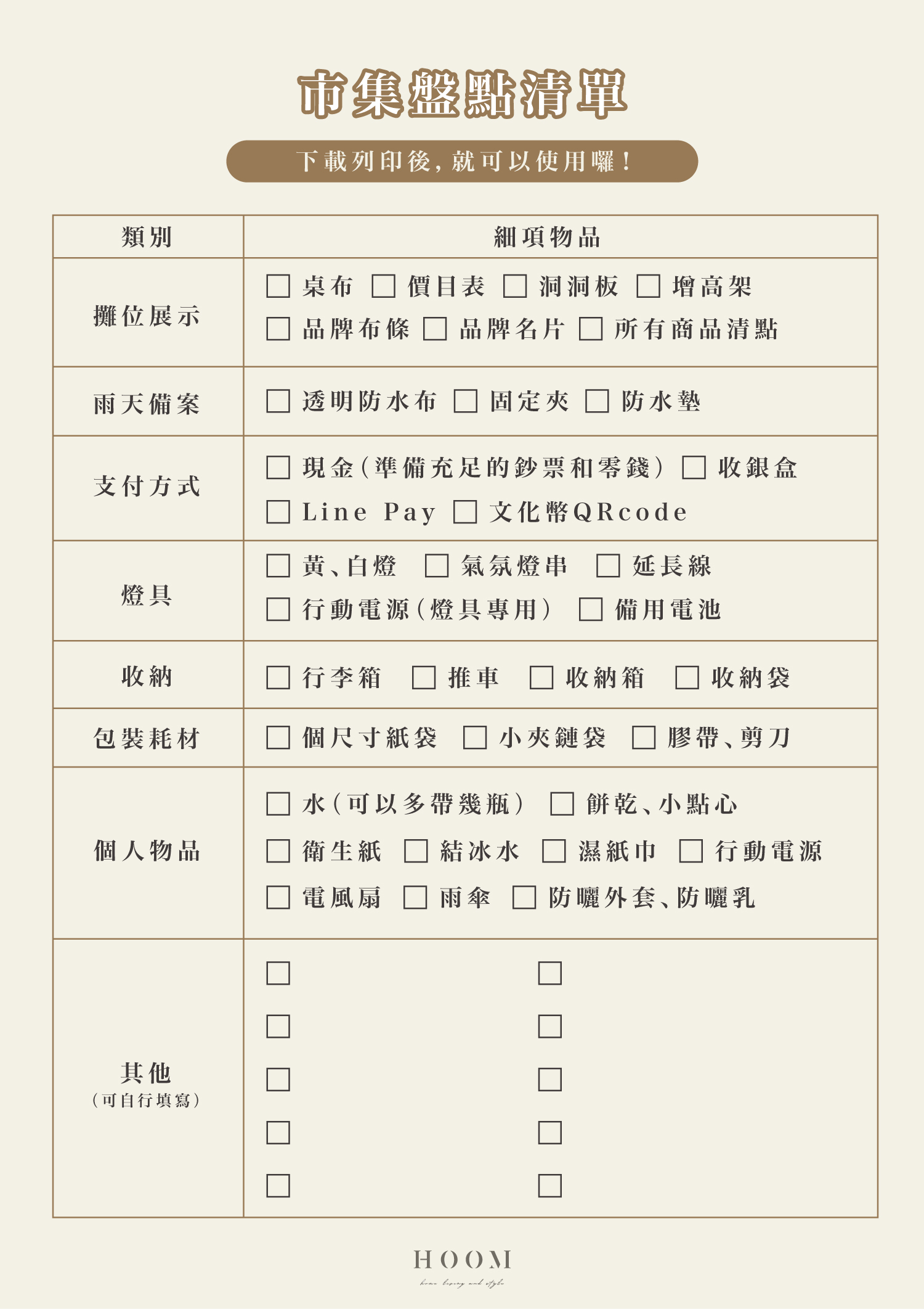市集收納盤點清單