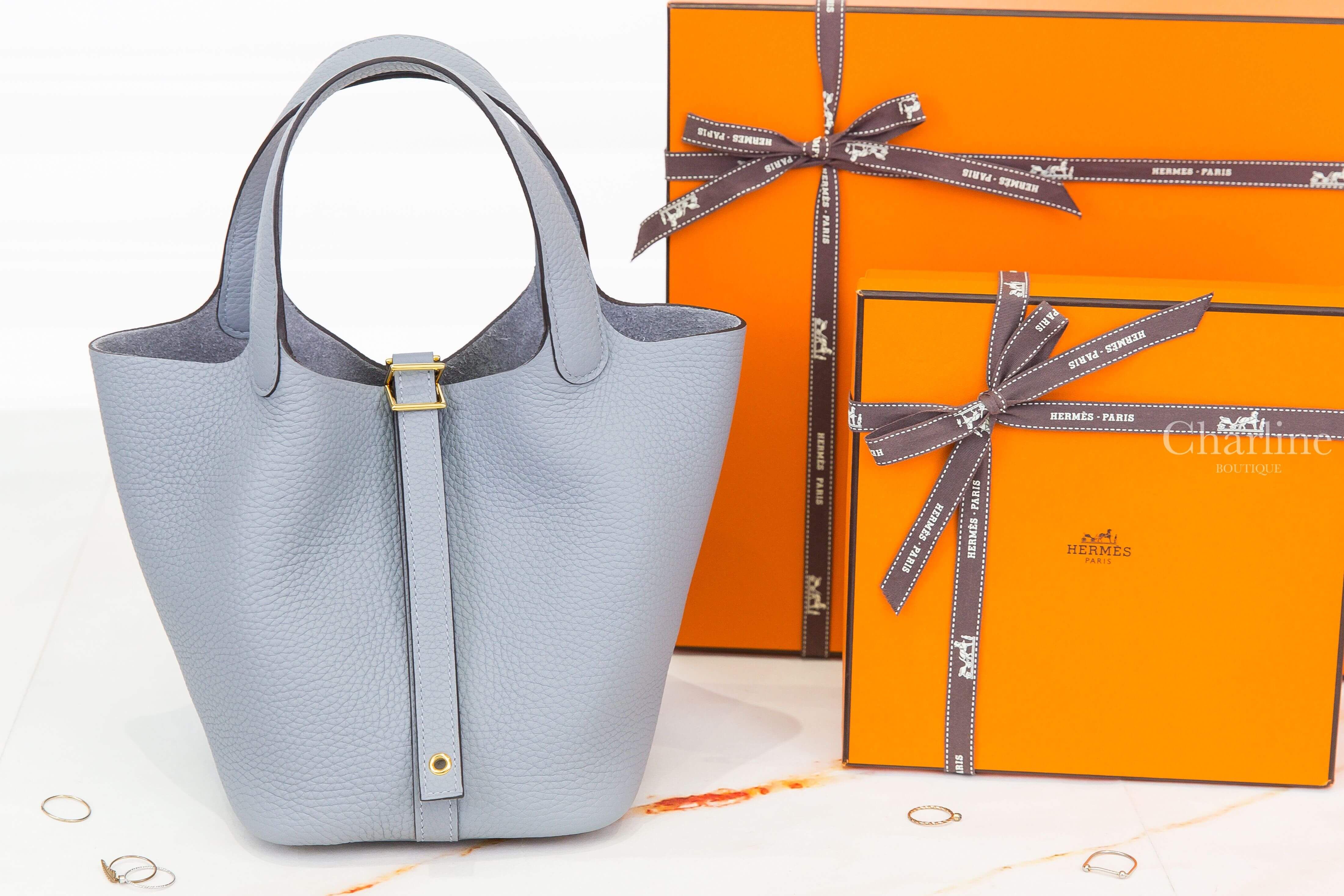 Hermès Picotin Lock 18cm P0 Gris Pantin Taurillon Clemence 木偶灰金釦小型提把水桶包