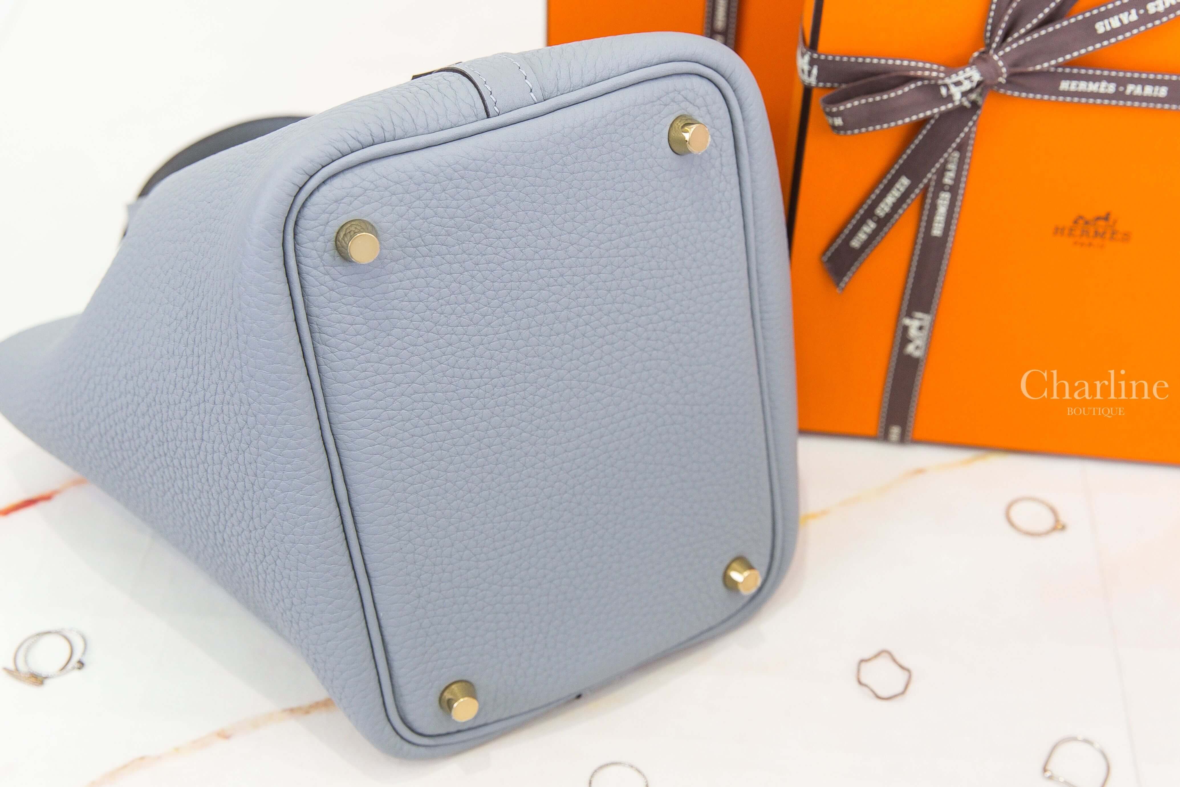 Hermès Picotin Lock 18cm P0 Gris Pantin Taurillon Clemence 木偶灰金釦小型提把水桶包-Charline Boutique 精品代購