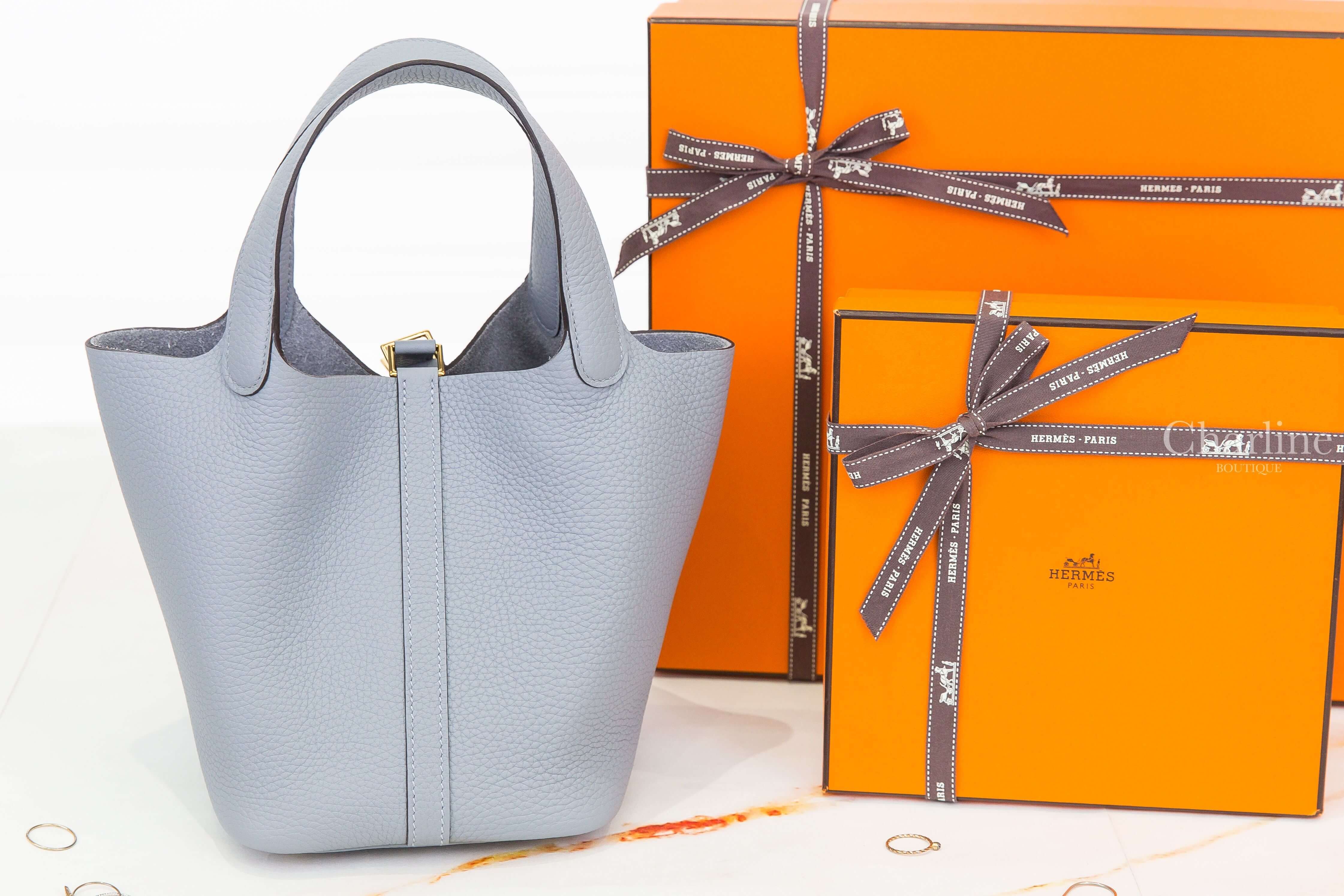 Hermès Picotin Lock 18cm P0 Gris Pantin Taurillon Clemence 木偶灰金釦小型提把水桶包-Charline Boutique 精品代購