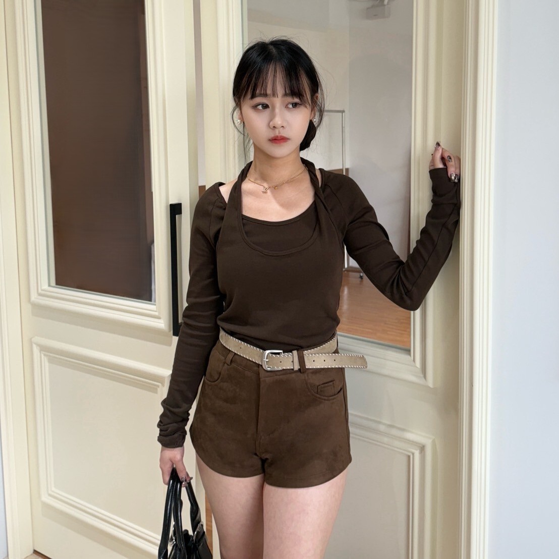 麂皮感90's 附皮帶復古短褲