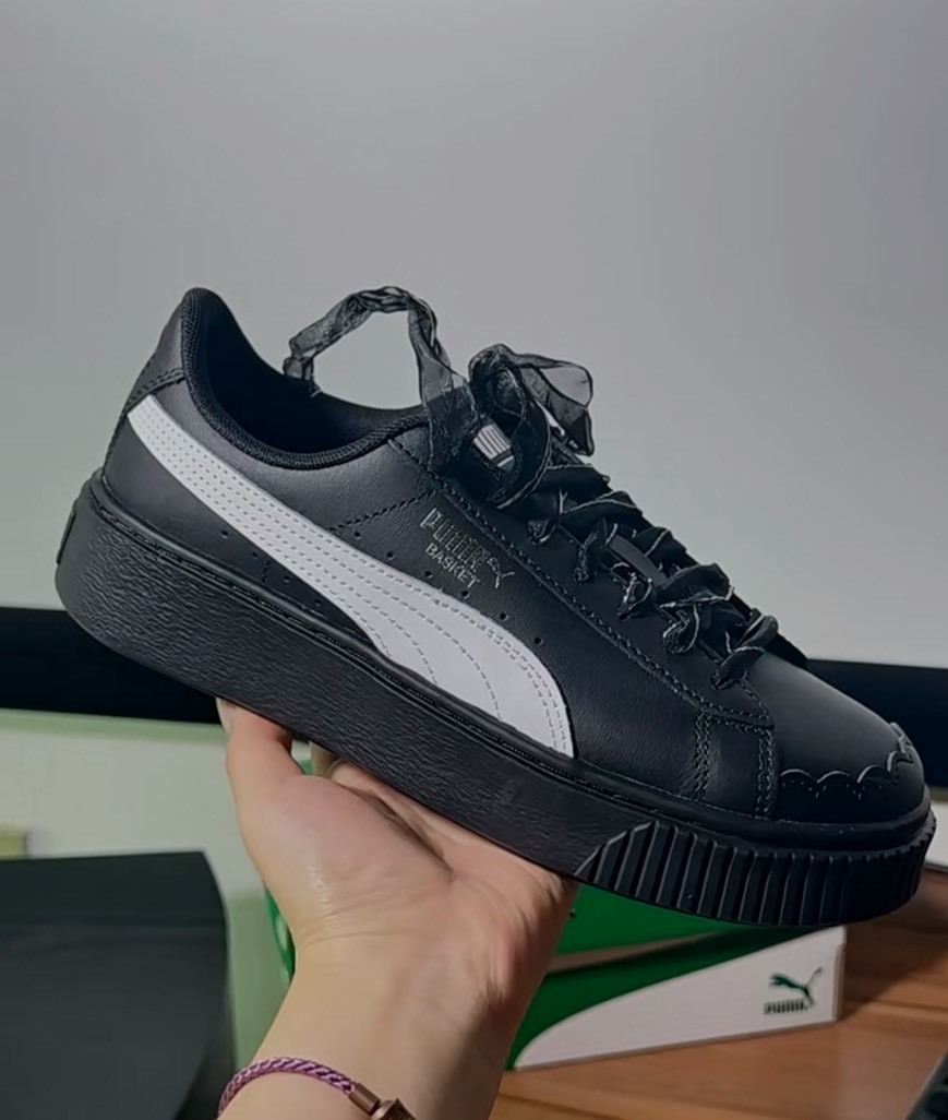 <連線代購商品> PUMA PLATFORM 黑白 花苞鞋 芭蕾風 厚底增高 休閒鞋【404157-02】