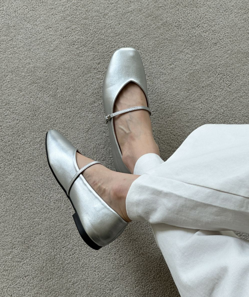 超輕軟熟瑪莉珍平底鞋(銀色)