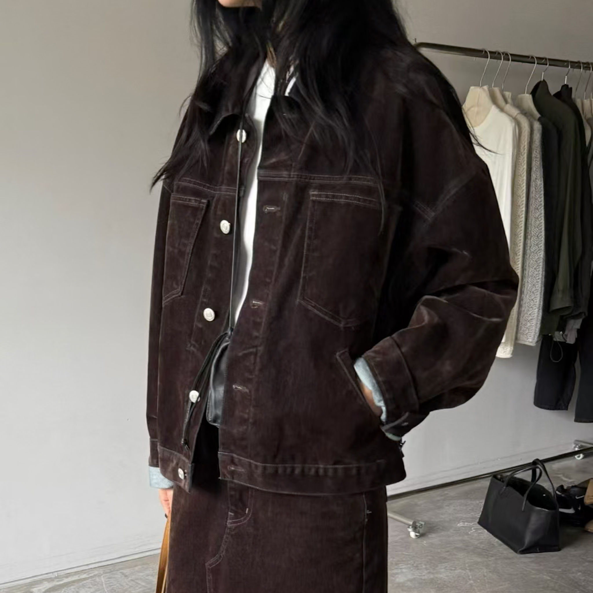 SP04很少見!特殊面料Rayon100光澤夾克(濃咖)