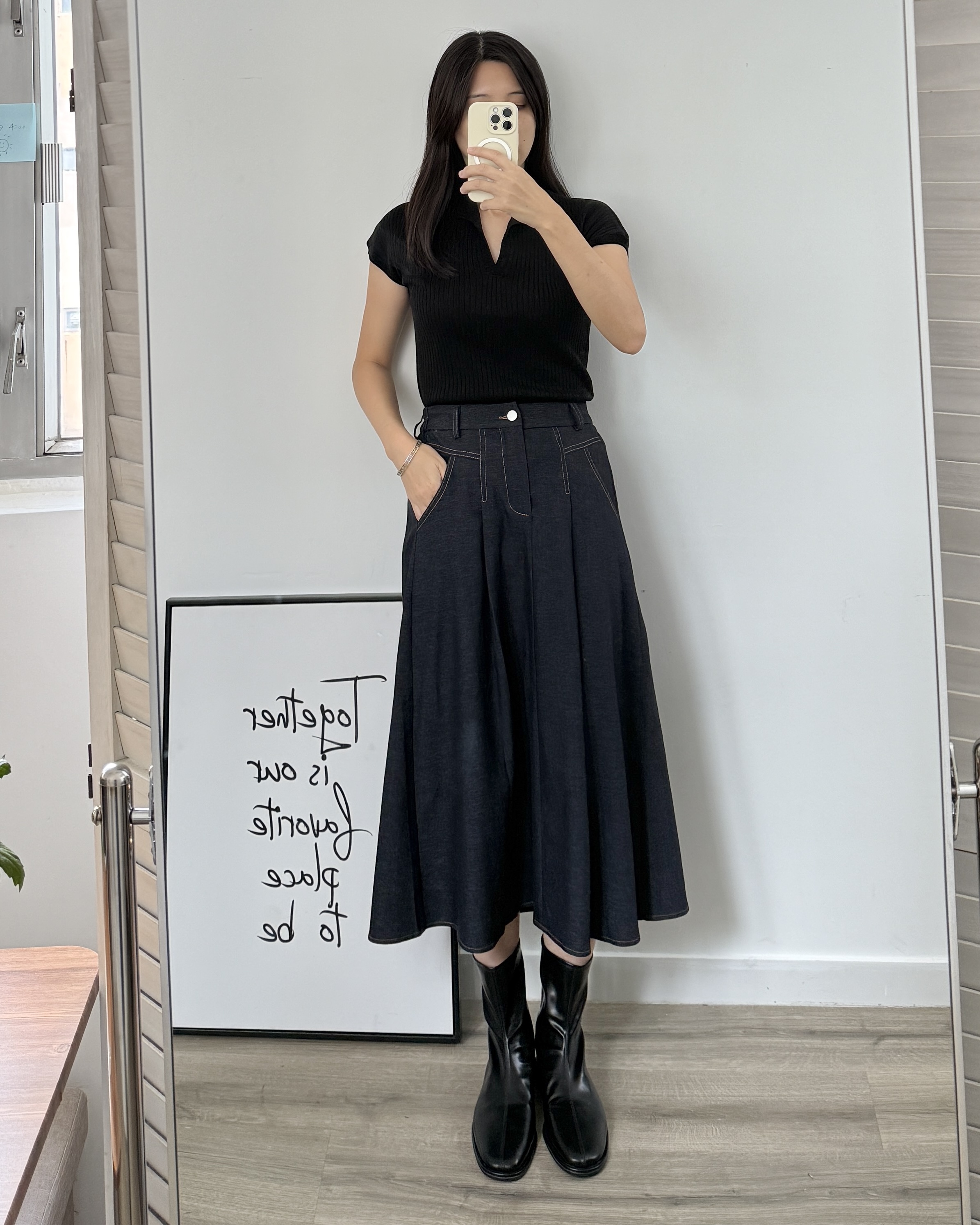 【現貨】微傘形有袋明線裙