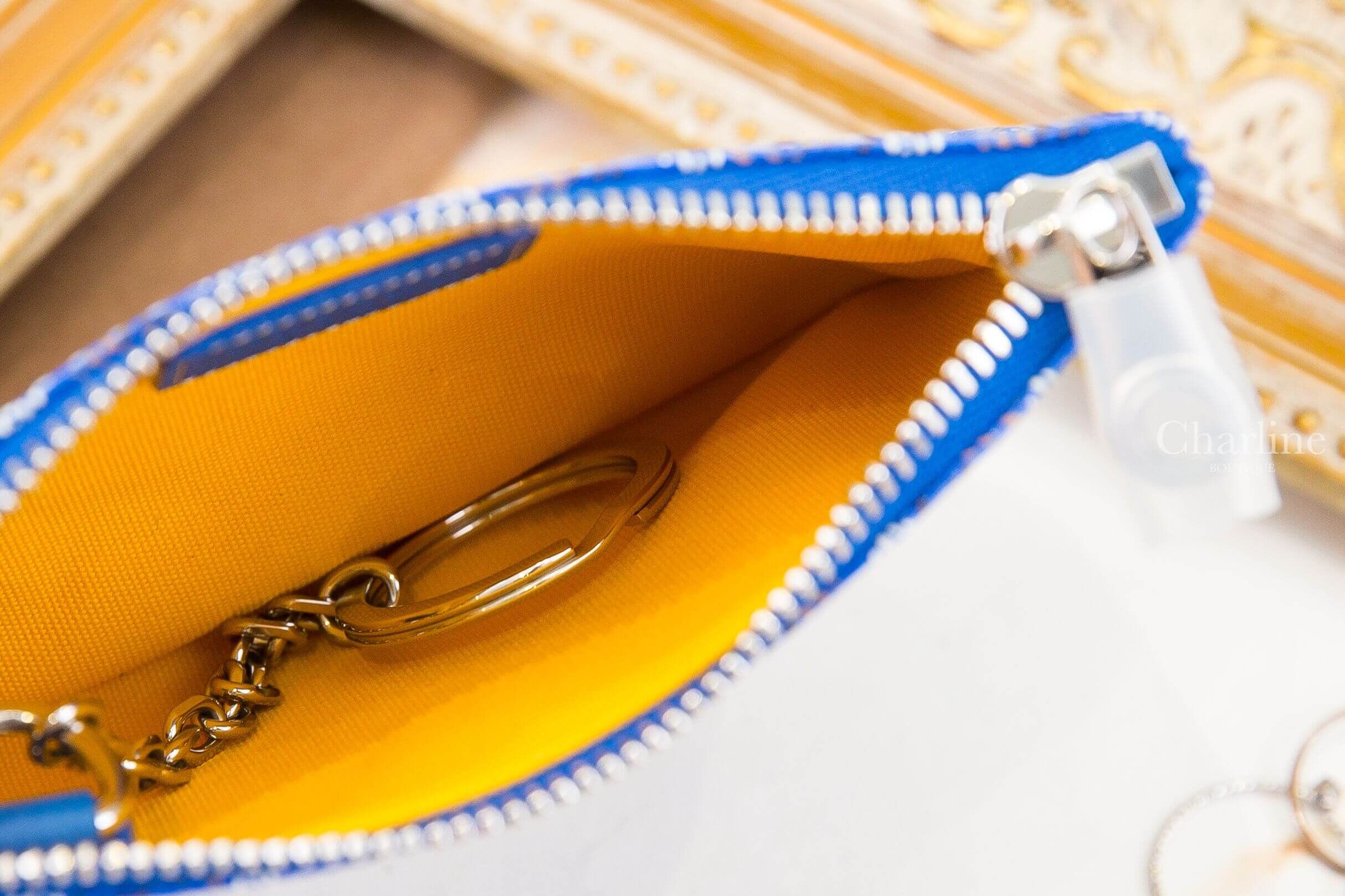Goyard Sénat Nano Key Pouch 天空藍小牛皮黃色內裡銀釦拉鍊鑰匙零錢包-Charline Boutique 精品代購