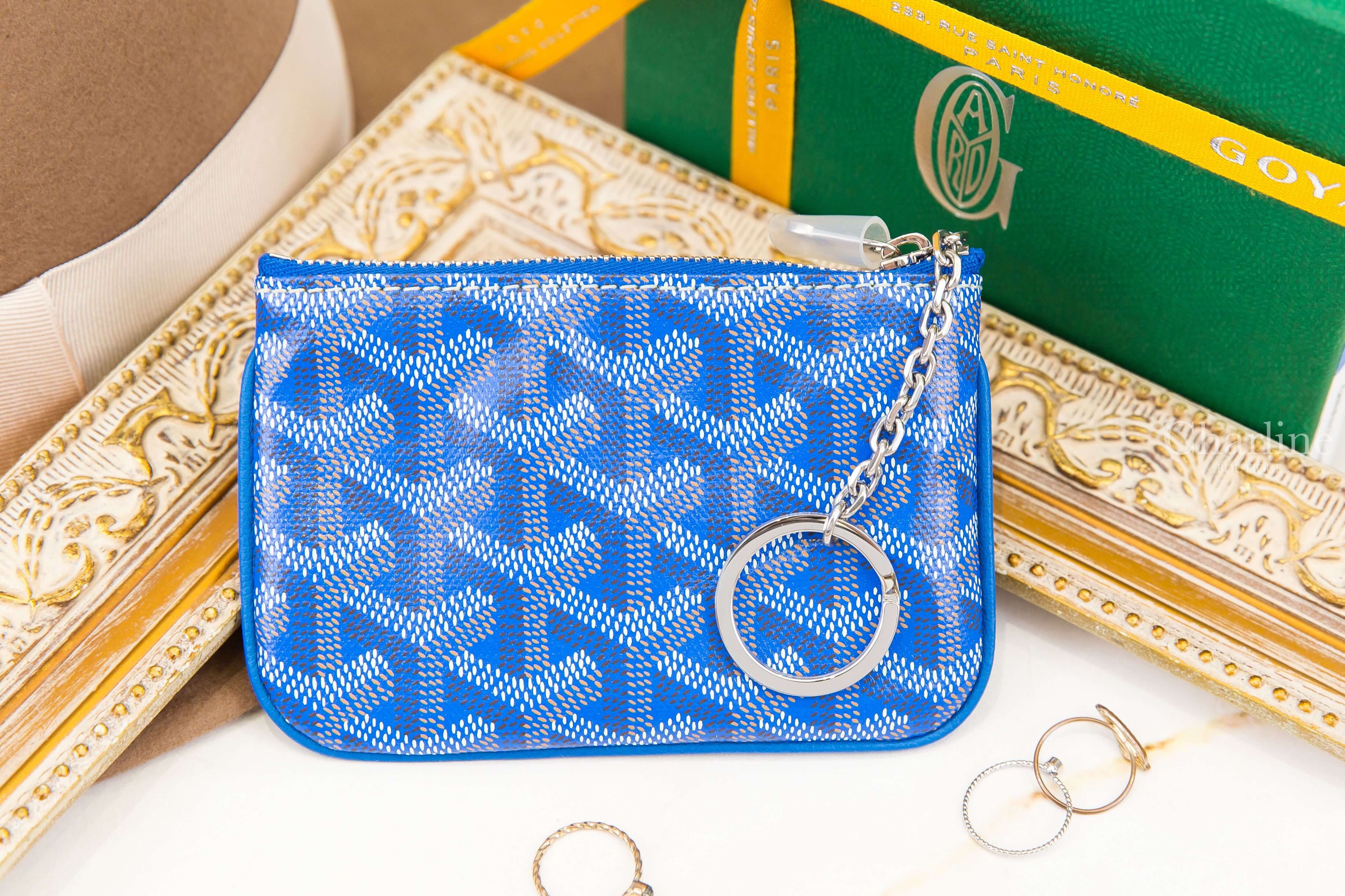 Goyard Sénat Nano Key Pouch 天空藍小牛皮黃色內裡銀釦拉鍊鑰匙零錢包-Charline Boutique 精品代購