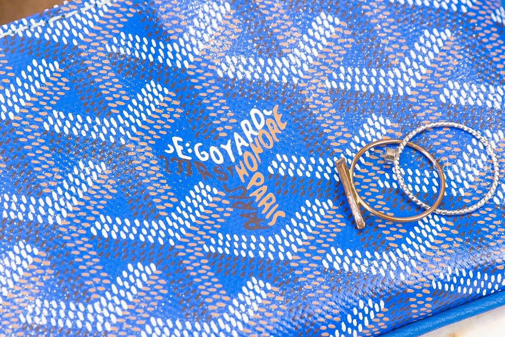 Goyard Sénat Nano Key Pouch 天空藍小牛皮黃色內裡銀釦拉鍊鑰匙零錢包