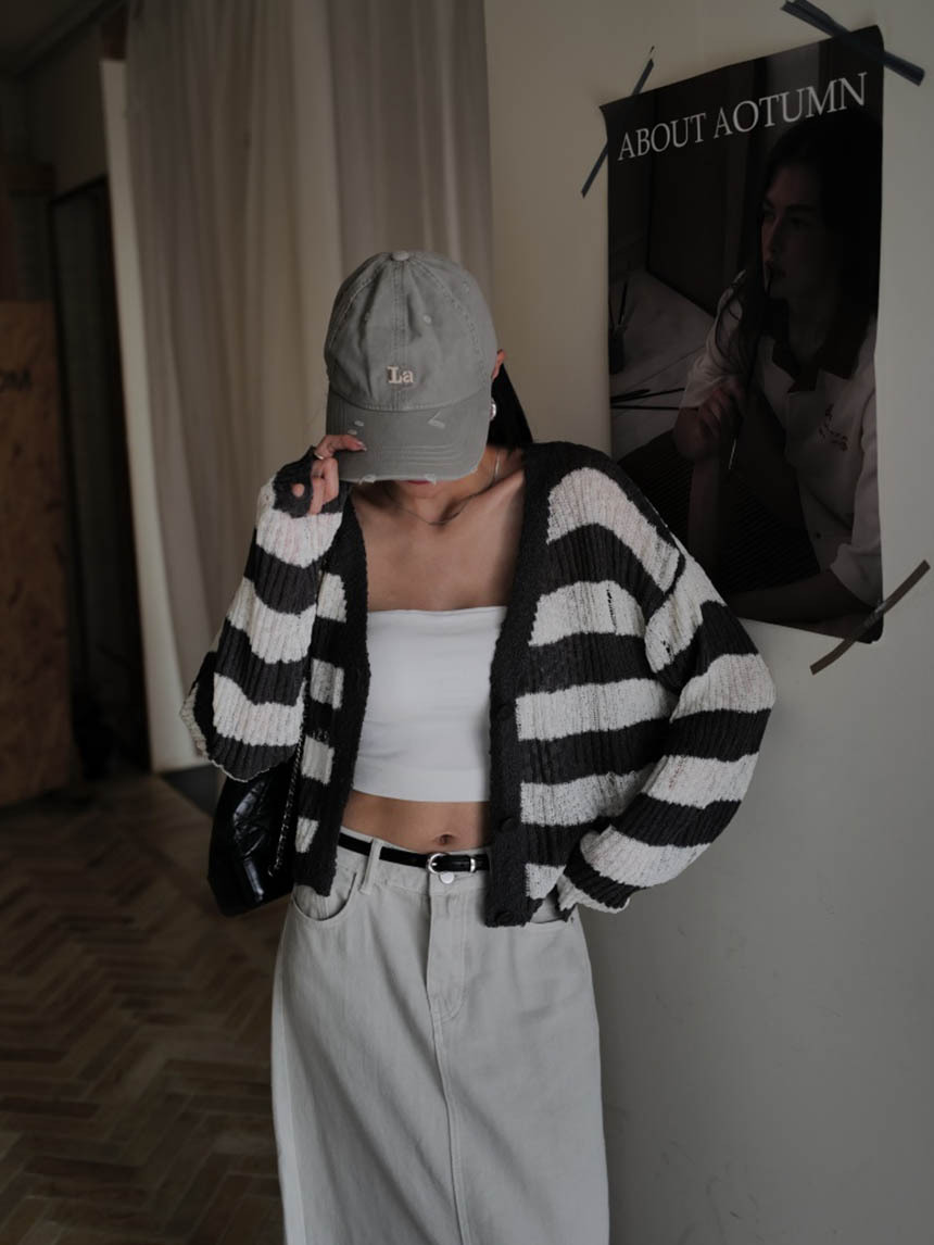 破壞條紋短版針織小外套*3色