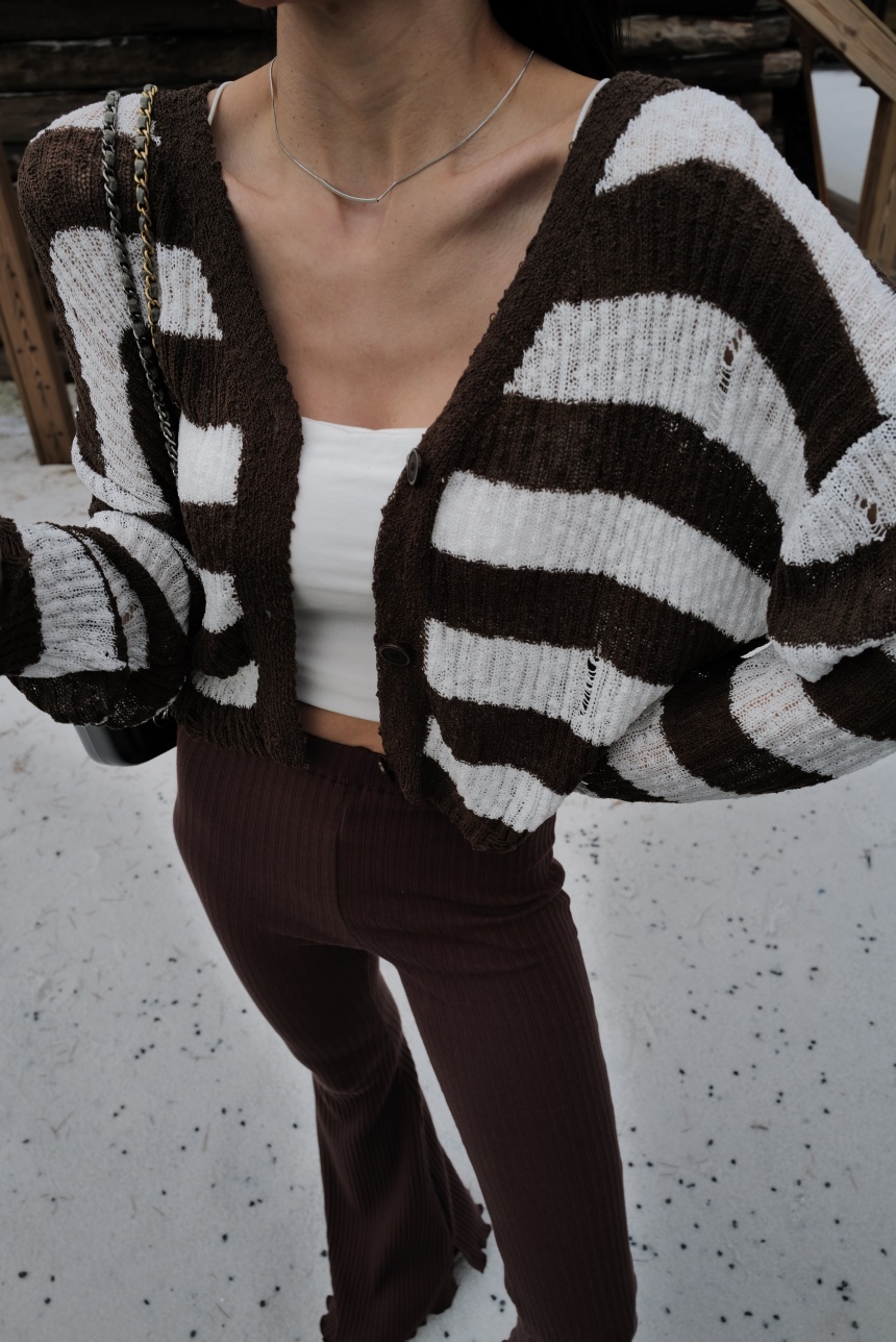 破壞條紋短版針織小外套*3色