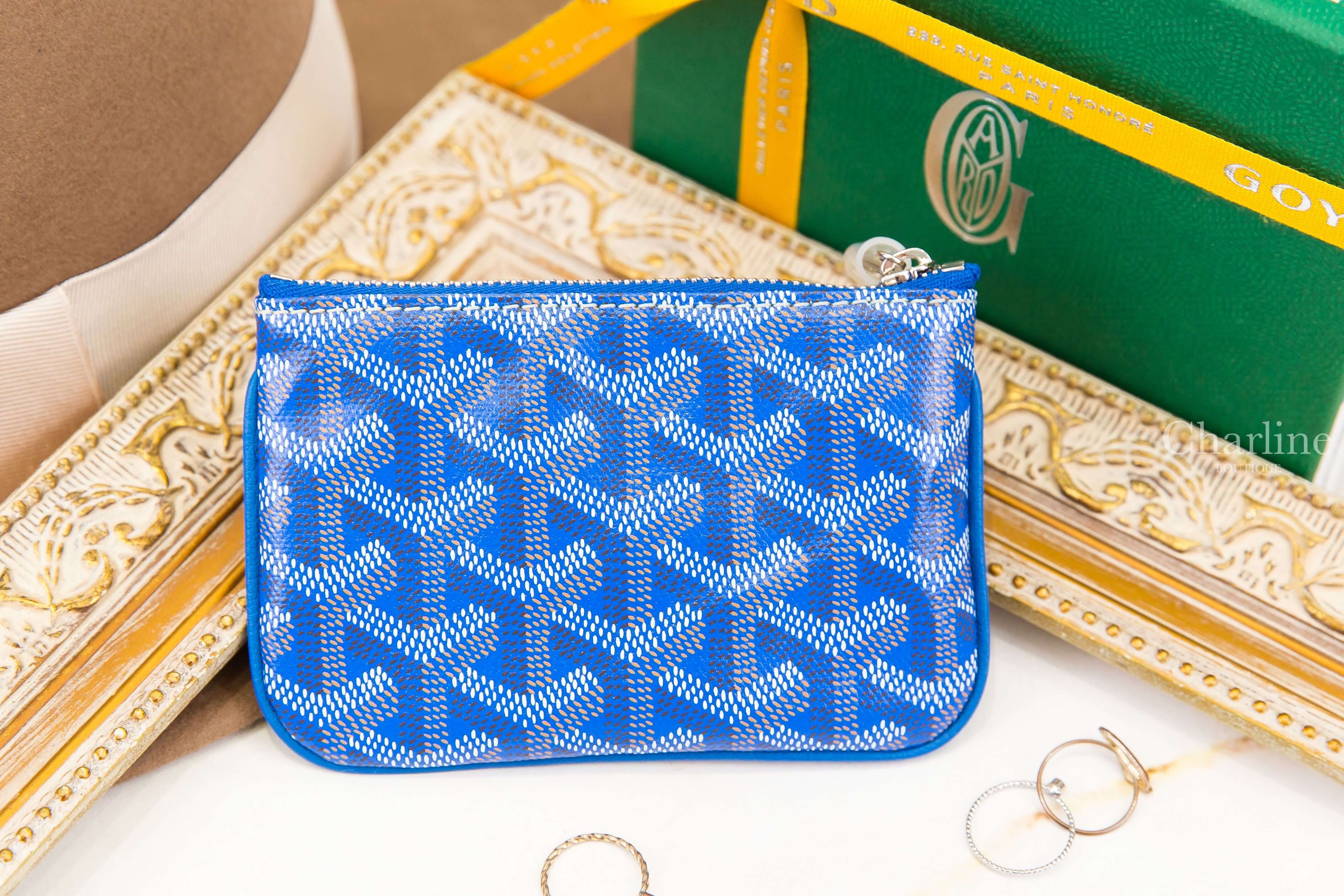 Goyard Sénat Nano Key Pouch 天空藍小牛皮黃色內裡銀釦拉鍊鑰匙零錢包-Charline Boutique 精品代購