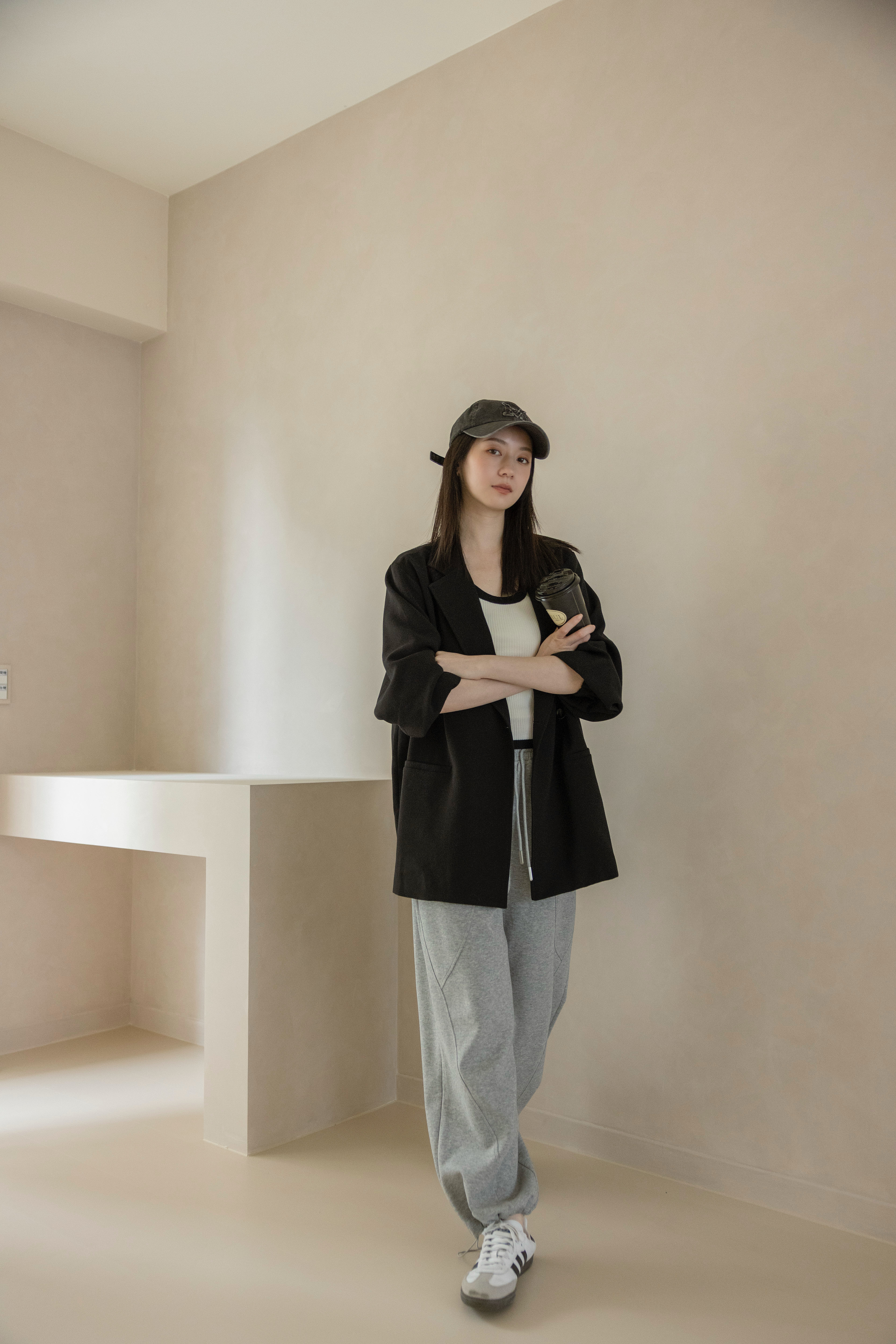 時髦隨性單扣西外-黑