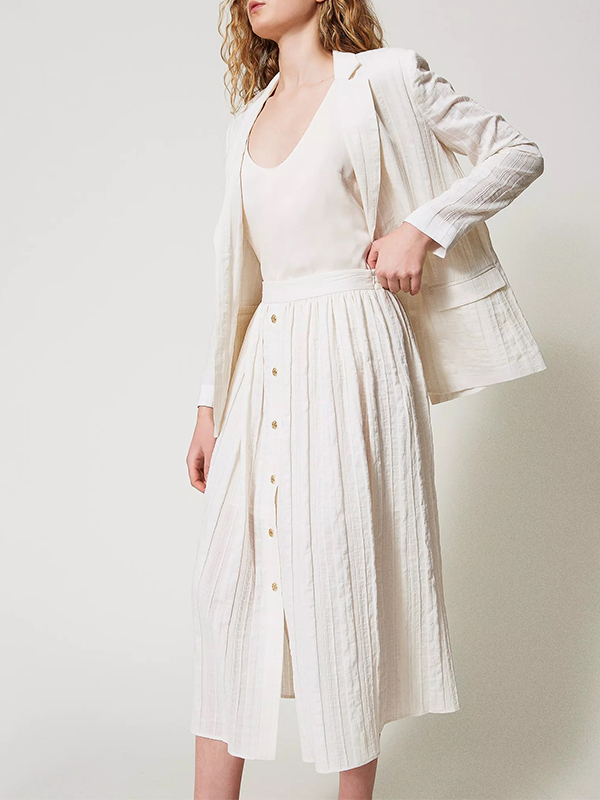 TWIN-SET 直條紋排釦長裙