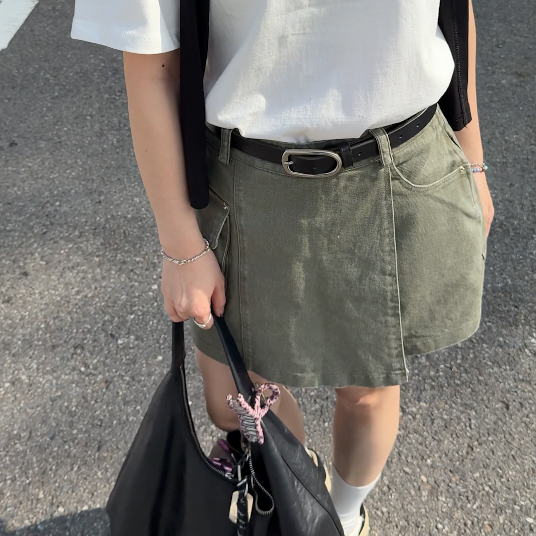 SP08假兩層修身水洗牛仔短褲裙(綠S/M)