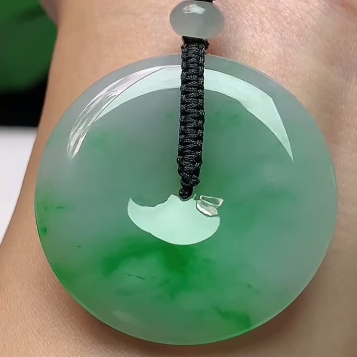 翡翠飄綠平安扣 (37.3mm直徑),天然翡翠A玉, 緬甸玉, Jade, Jadeite