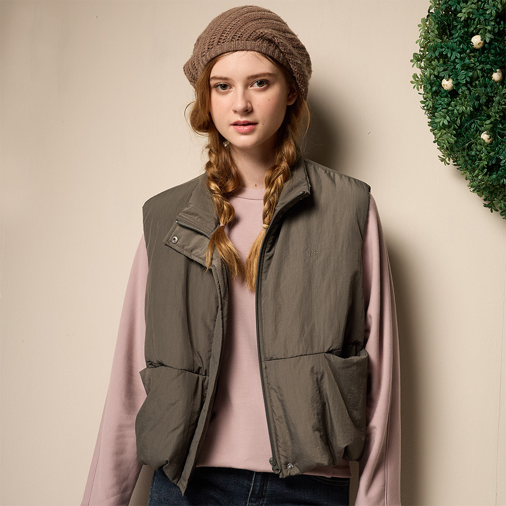 PIPPY 俐落立領麵包風衣鋪棉背心 綠