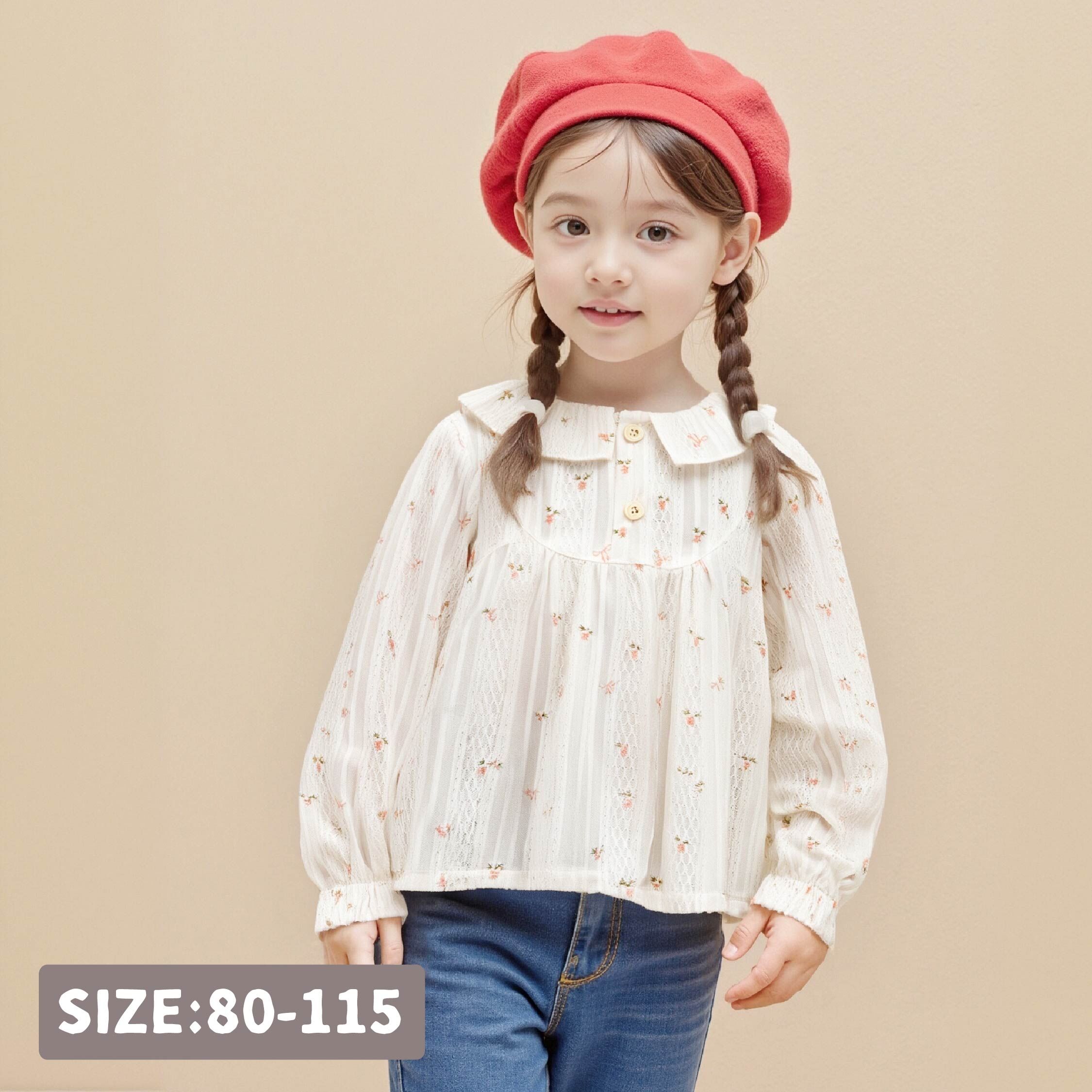 【H55278】甜美蝴蝶結碎花滿版上衣