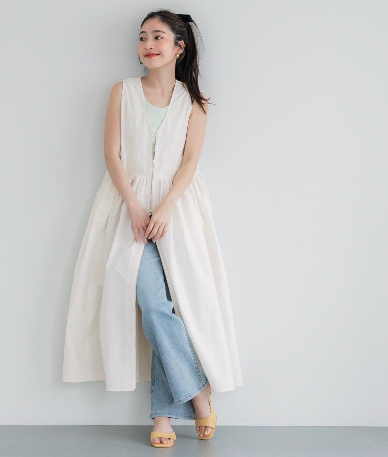 【預購】JN093007 coca V領前開拉鍊寬鬆連身裙