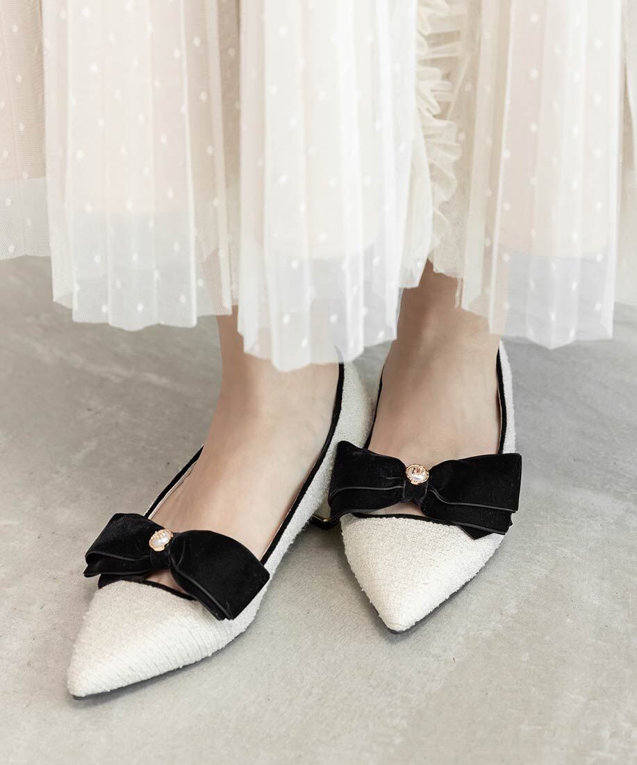 [預購] 折扣RANDA 絲絨蝴蝶結古典平底鞋