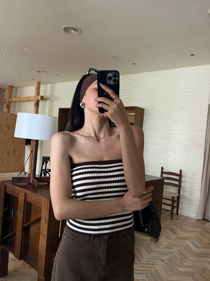 條紋坑紋針織平口背心(附胸墊)*2色