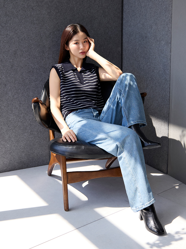 2603 條紋翻領針織背心