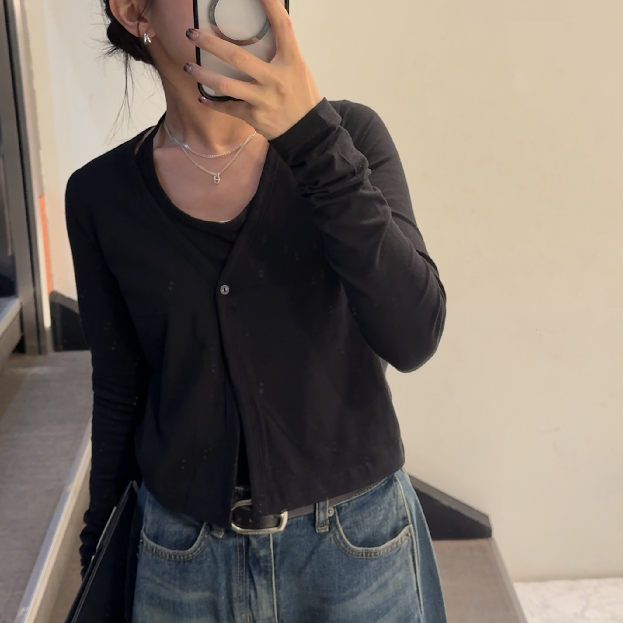 SP12MODAL假兩件設計小性感長袖(白/黑)