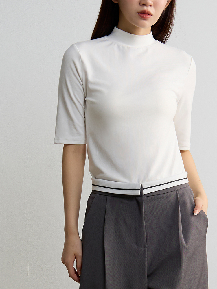 棉質親膚立領短袖上衣