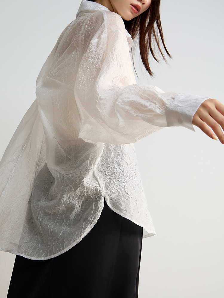 OH!HER 單口袋皺褶輕透天絲襯衫