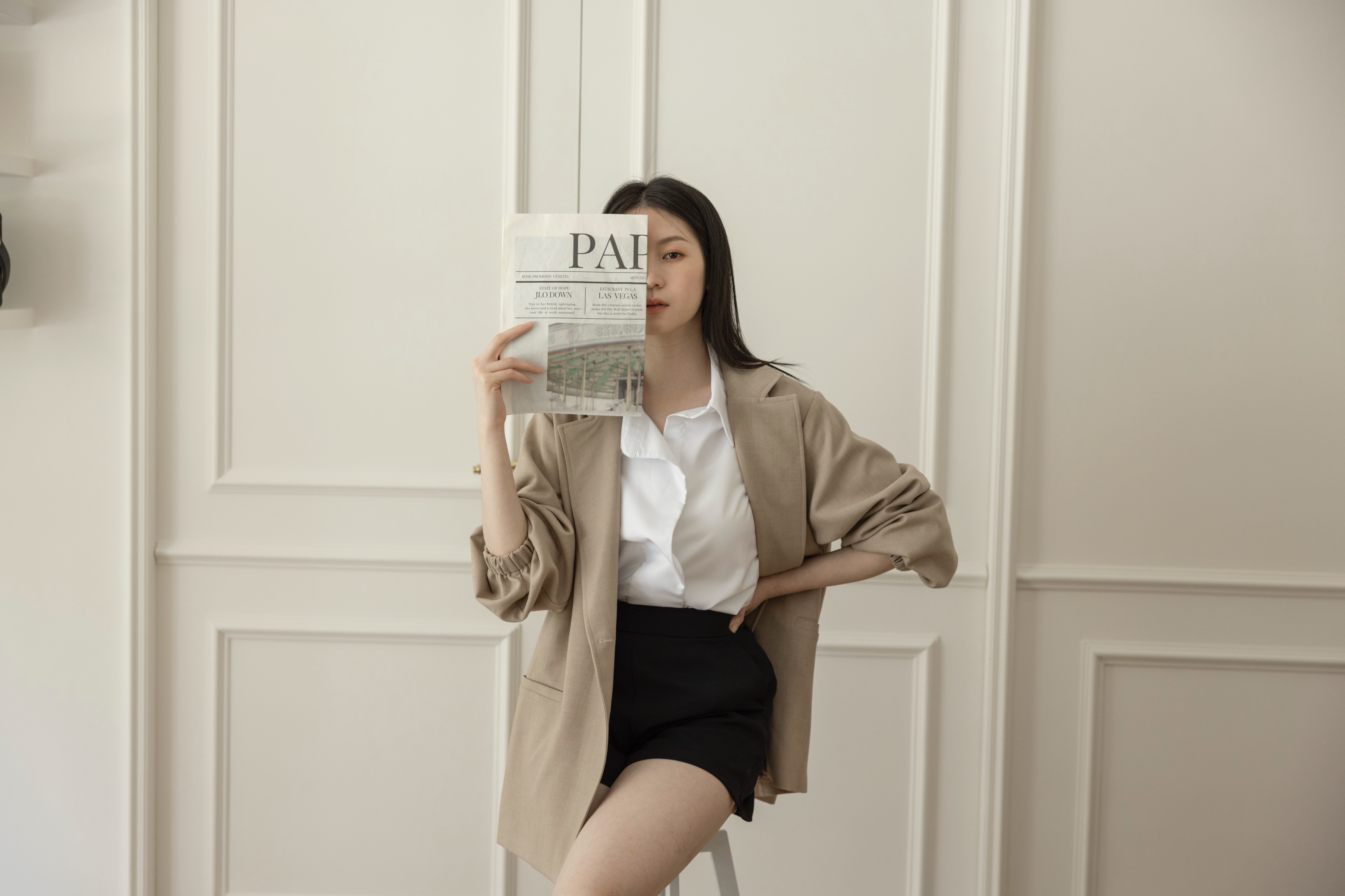 時髦隨性單扣西外-杏