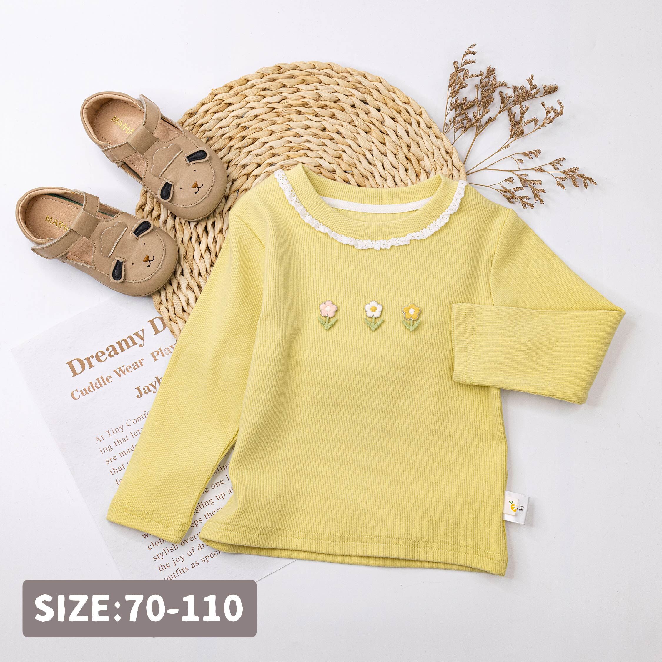 【H55311】三朵小花坑條紋上衣/內搭衣