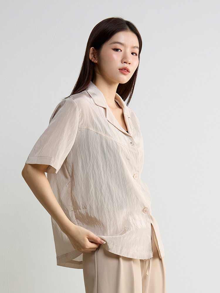OH!HER 光澤感翻領天絲襯衫