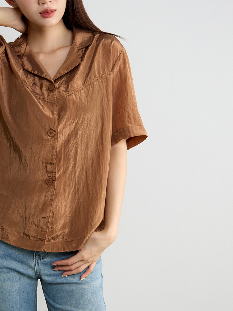 OH!HER 光澤感翻領天絲襯衫