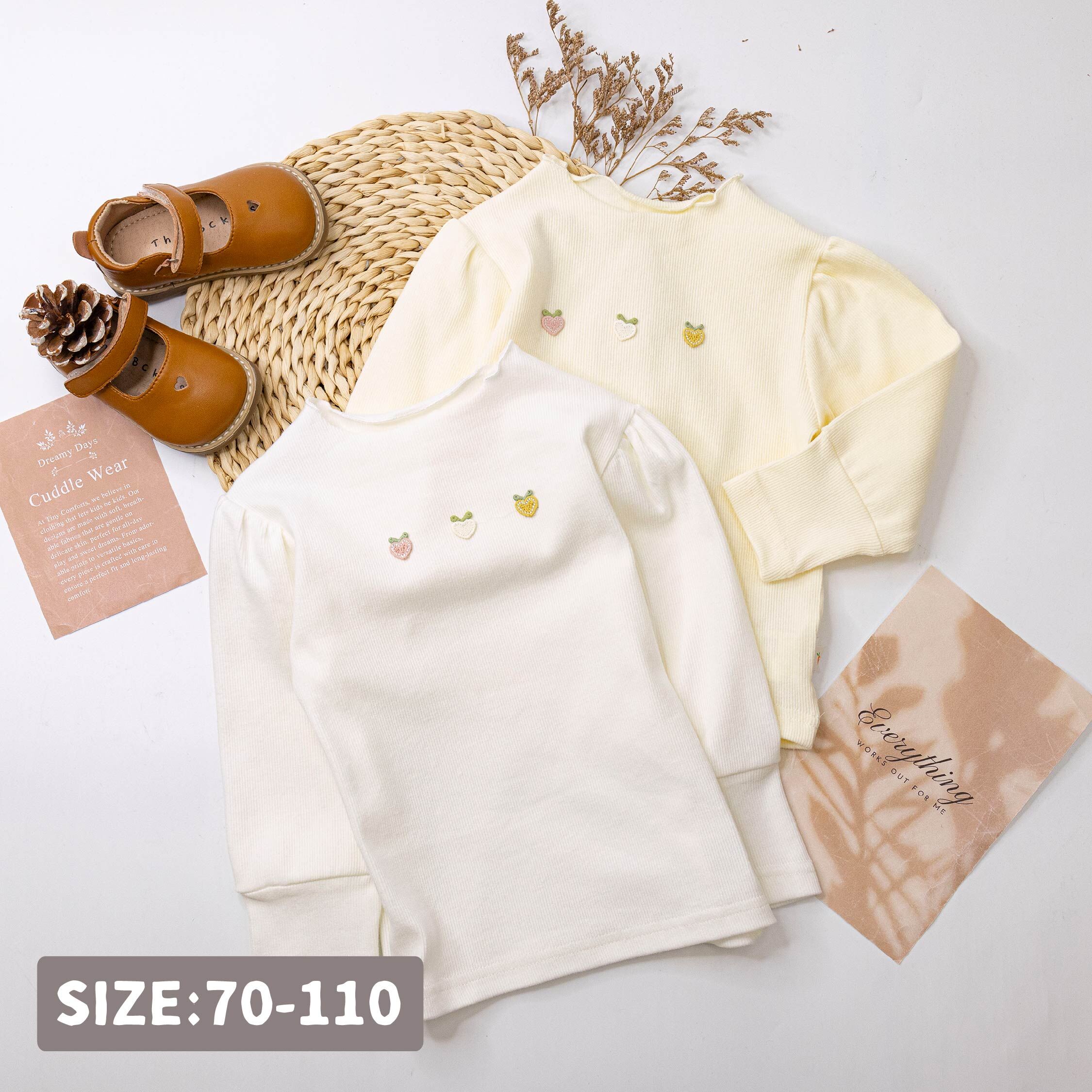 【H55317】甜美愛心布貼坑條紋上衣/內搭衣＊二色