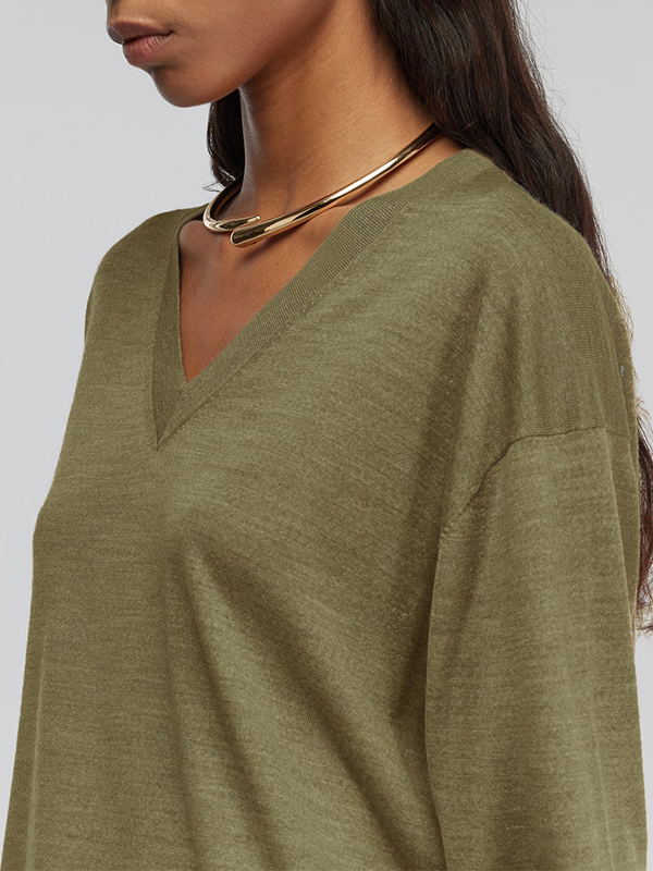 Semicouture  V領薄針織上衣(苔蘚綠)