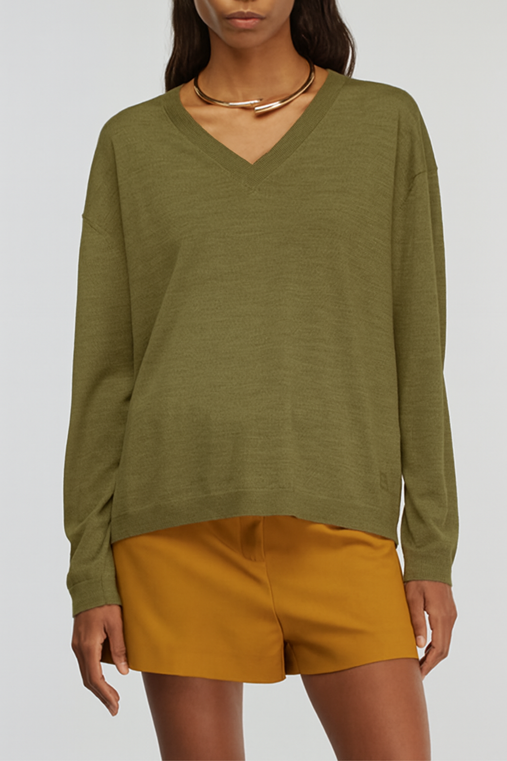 Semicouture  V領薄針織上衣(苔蘚綠)