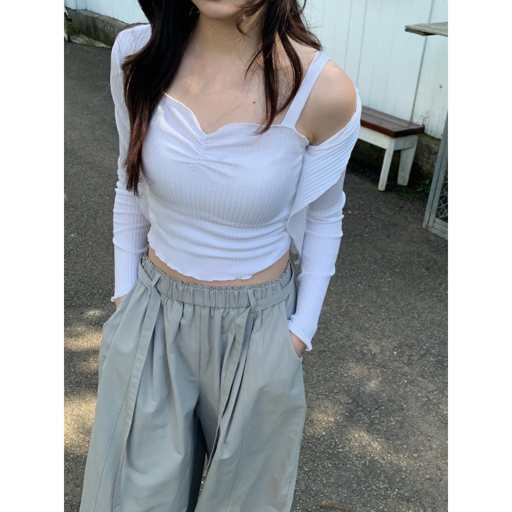 【imfine】正韓🇰🇷韓妞秋日 兩件式木耳邊罩衫+背心 #9790