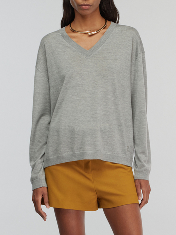 Semicouture  V領薄針織上衣(淺灰)