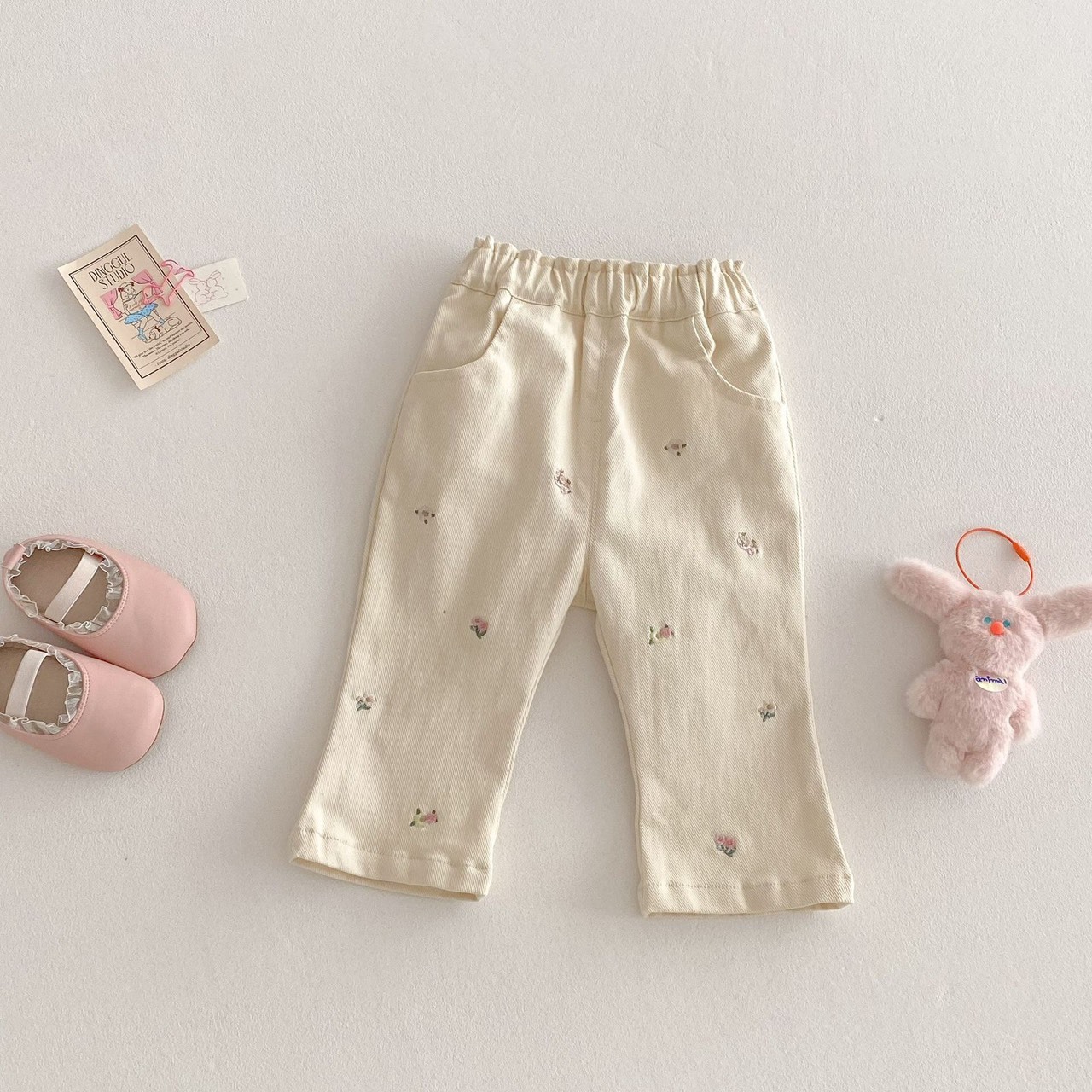 小花刺繡休閒長褲