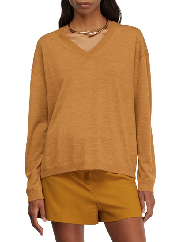 Semicouture  V領薄針織上衣(駝)