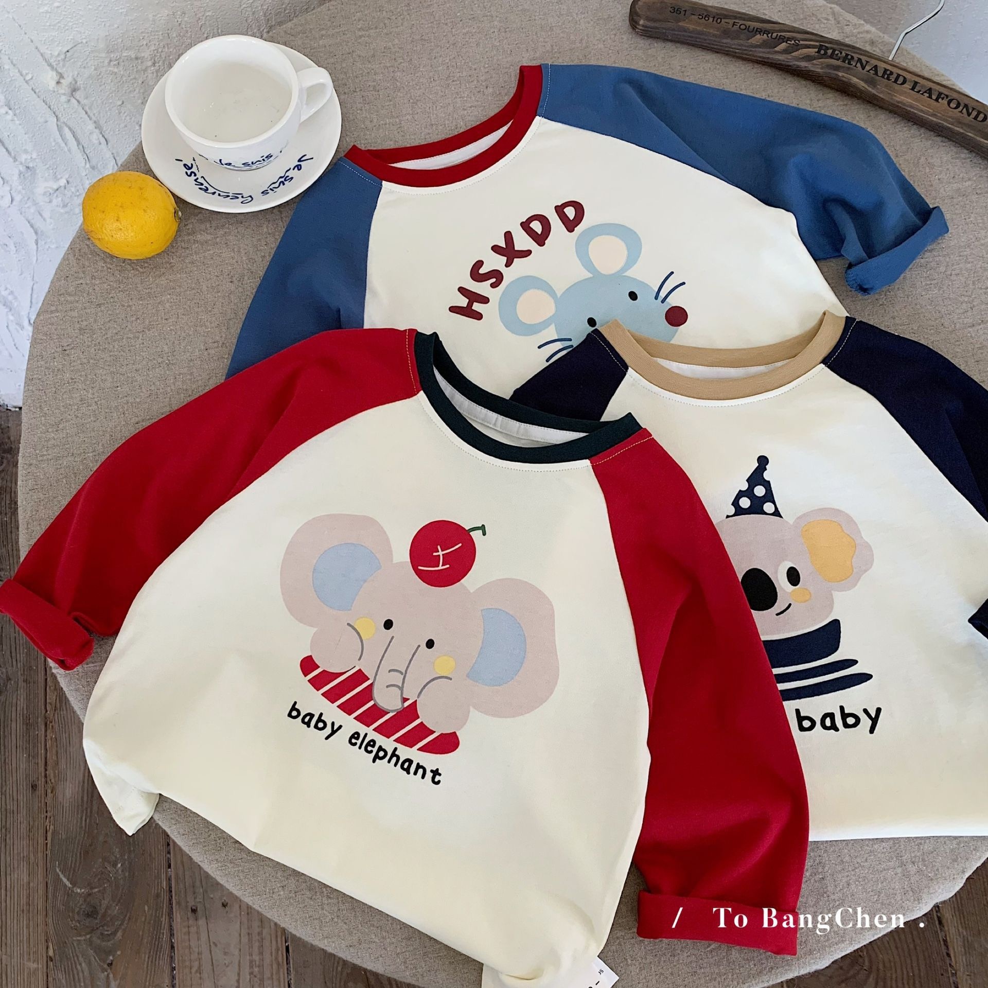 三色拼袖派對動物上衣