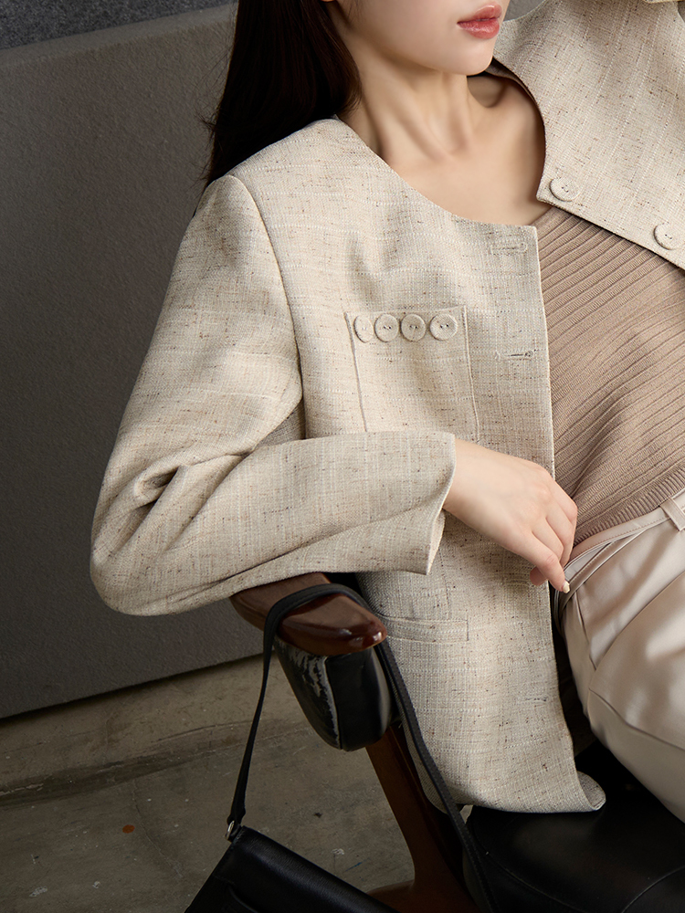 OH!HER 質感混麻圓領小香風外套