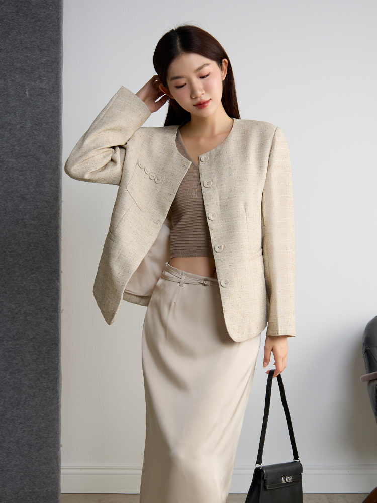 OH!HER 質感混麻圓領小香風外套