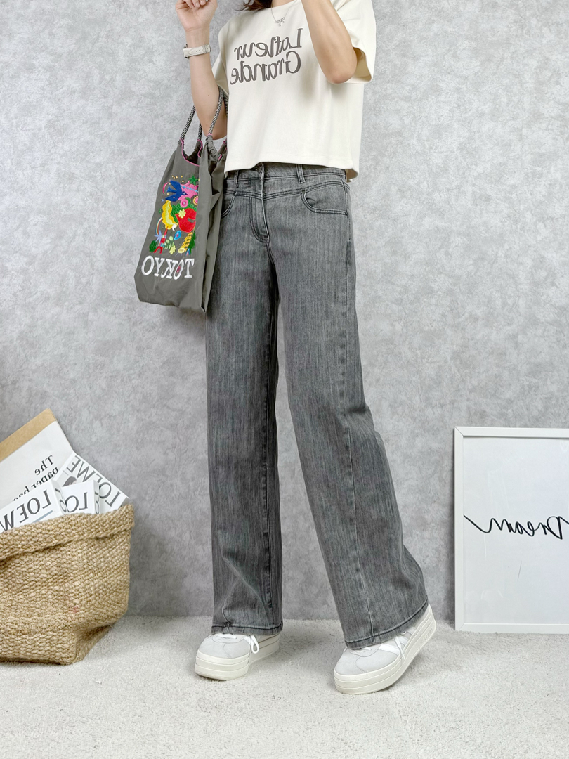 炭灰色的低調質感☆舒適彈力顯瘦寬褲