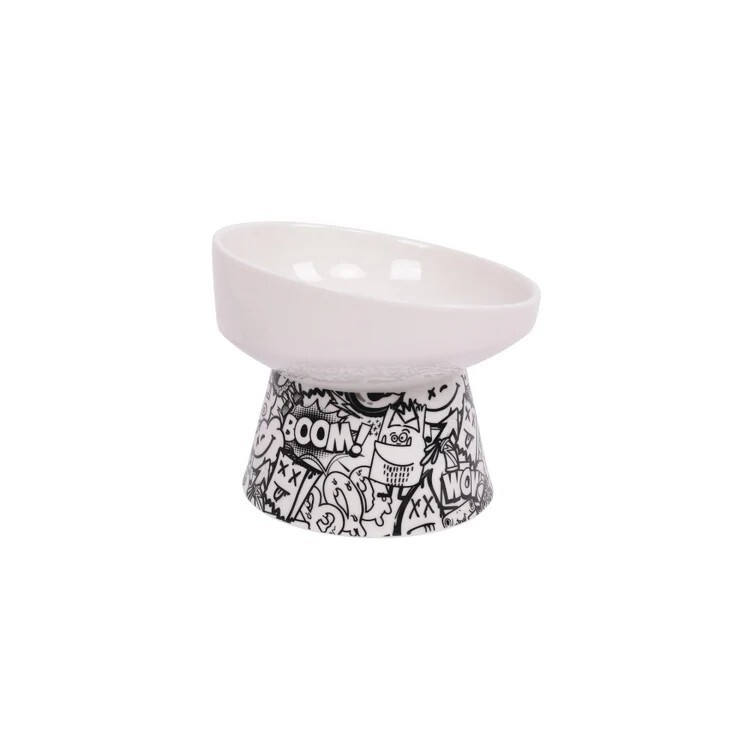 M-PETS Black and white simple style oblique bowl. S